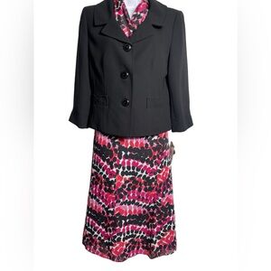 NWT Suit‎ Studio size 4 cute black and pink polka dot skirt suit with scarf